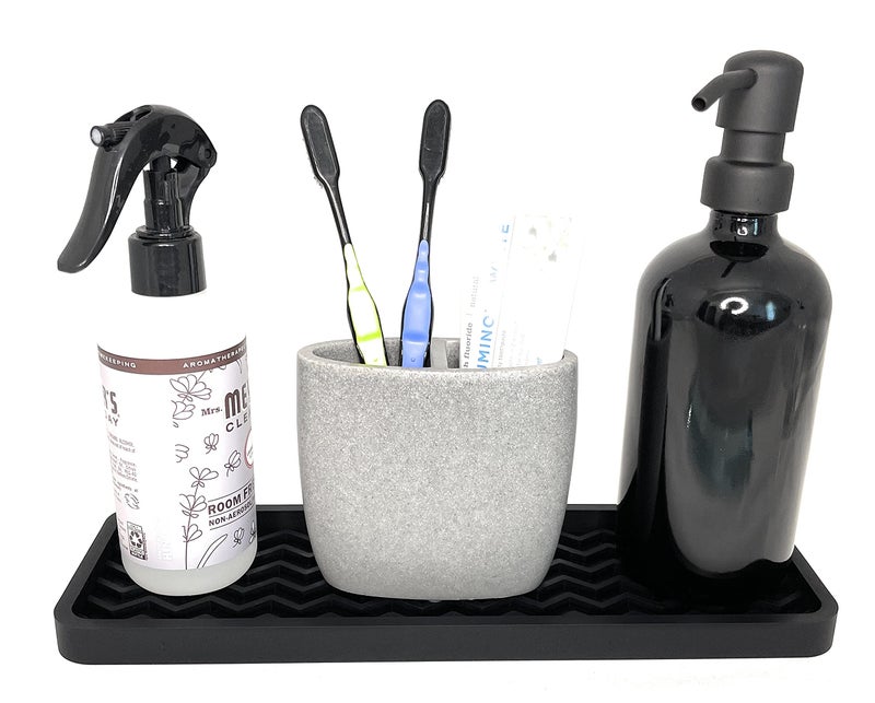 Happitasa Silicone Kitchen Sink Organizer Tray, Sponge Holder and Countertop Protector | Bathroom and Kitchen Soap Dish and Dispenser Tray (Black, 12" x 4", 9.2 Ounces, Zigzag) - Image 5